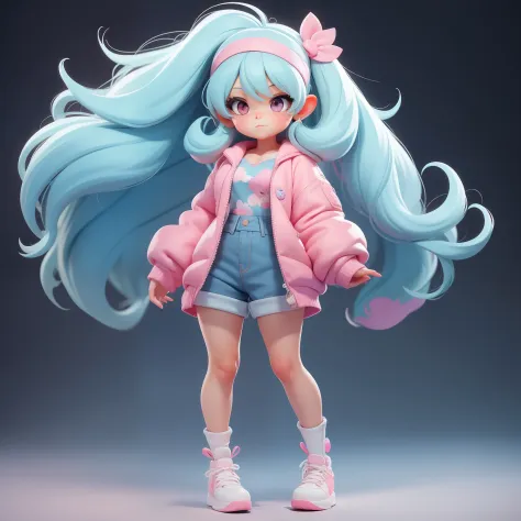 a super cute girl, full body, dreamy cute hair accessoriespopmart blind box, ip design, clean and bright background3d rendering,...