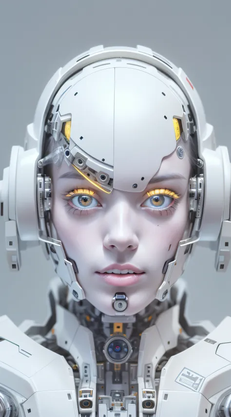 "Araffed Cyborg with high-resolution white plastic details, olhos azuis claros."