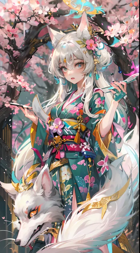 In this hyper-maximalist masterpiece, a breathtaking image of the ultimate (nine-tailed fox girl) unfolds. She stands amidst a m...