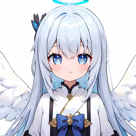 Anime girl with angel wings and blue eyes and bow, A scene from the《azur lane》videogame, anime visual of a cute girl, angelic pu...