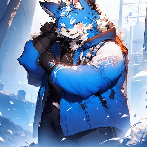 furry，coyote，blue-white hair，blue pupil