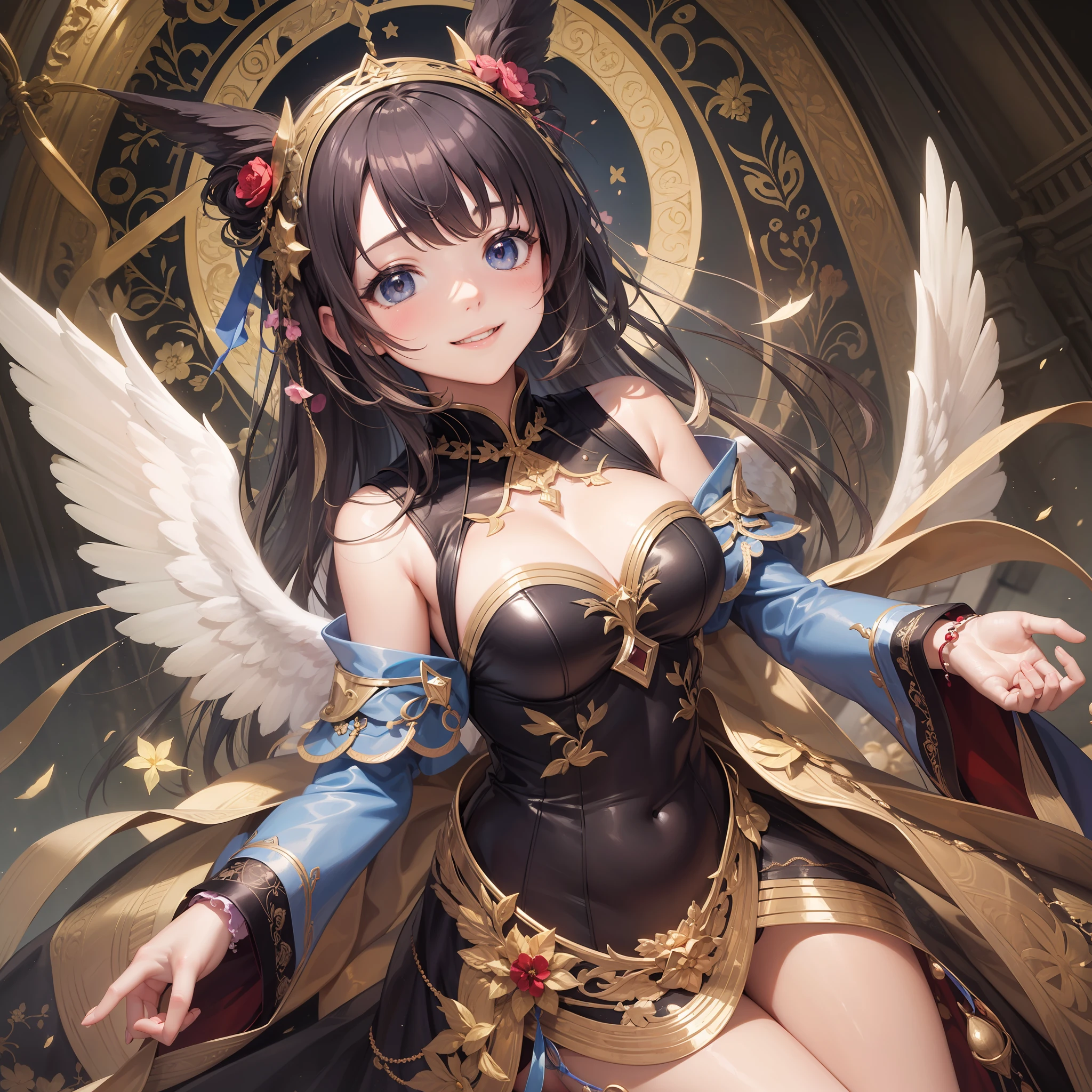 Anime girl with angel wings and a golden crown - SeaArt AI