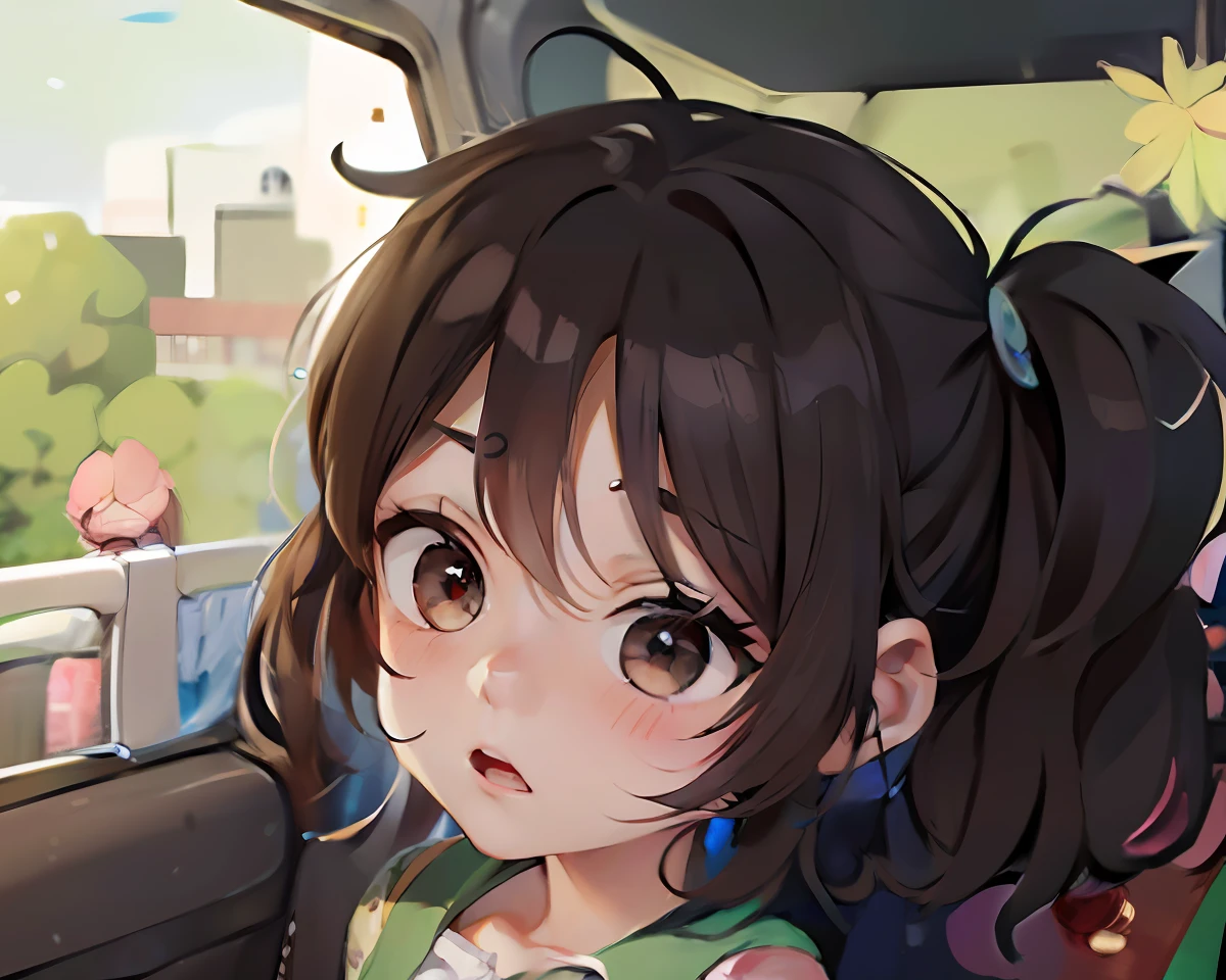 Menina anime no carro com flores e cidade no fundo, Retrato Lofi, kawaii retrato realista, Guweiz, retrato bonito, anime moe artstyle, visual anime de uma menina bonito, menina anime retrato, retrato estilo anime, retrato anime, retrato bonito da menina do anime, Arte no estilo de Guweiz, Kawacy, retrato da menina anime bonito, estilo de arte bonito