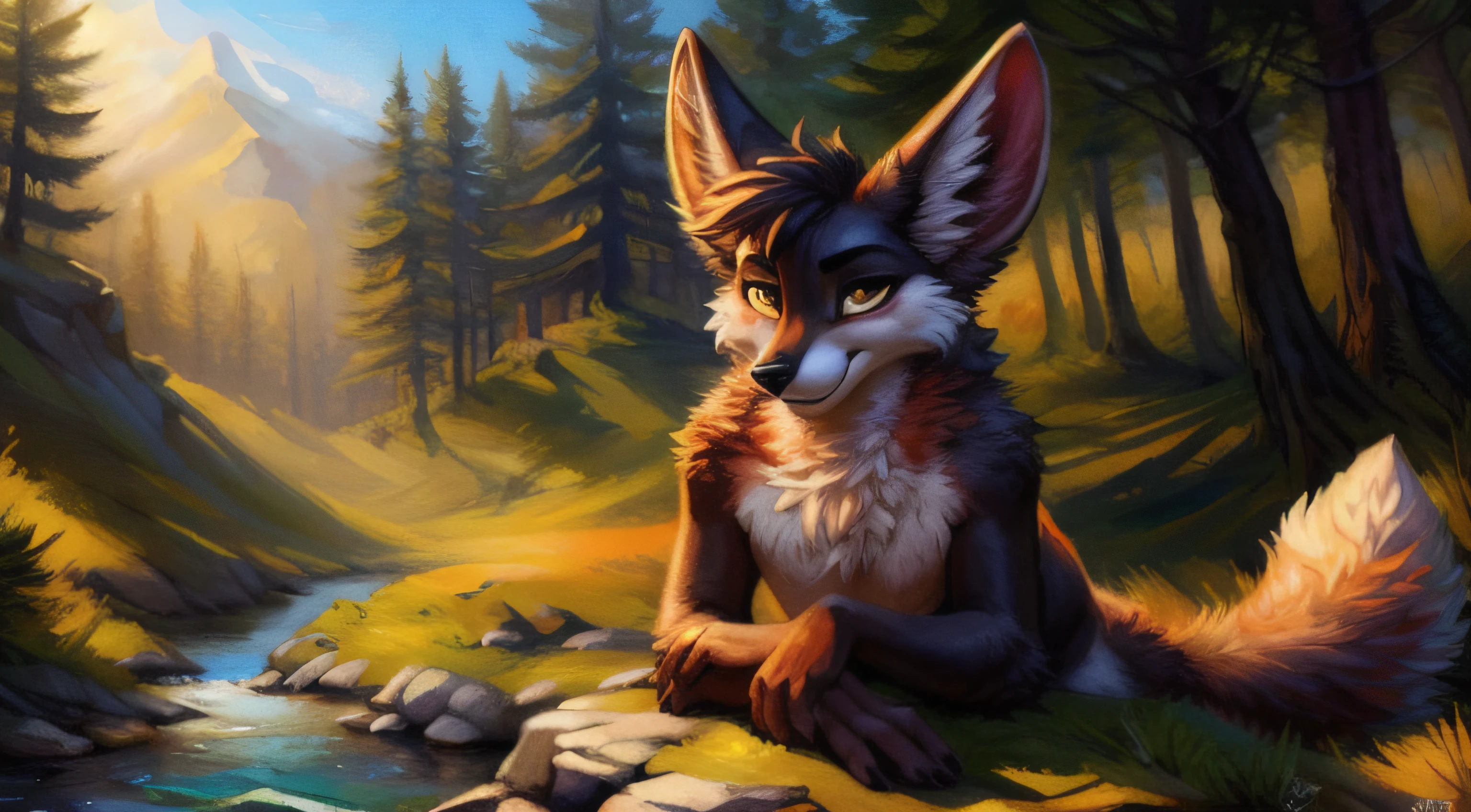 hochgeladen auf e621, (durch Subtraktion, von Ross Tran, von Ruan Jia, von Foxovh) Ein anthropomorpher Fuchs aus Fennec (((weiblich))) de (Cola, Brust und Hals) aufgeplustert, große Hände, mit bernsteinfarbenen Augen, mit hellbraunen Punkten auf Schultern und Oberschenkeln, Der Rand der Ohren ist braun, en su Cola posee 2 lunares grandes color blanco con un anillo cafe alrededor, Fursona, Mit einem schelmischen Blick in die Kamera schauen, Offene Einladung, schelmischer Blick, (Mitten in einem Wald mit einem Fluss im Hintergrund), (Detaillierte Beleuchtung), (Kinematographiebeleuchtung), [Detailliertes Umgebungslicht], Fursona, ((halber Körperschatten)), [Umgebungslicht auf dem Bauch], [Realistische Proportionen], [expliziter Inhalt], [scharfer Fokus], (fragwürdiger Inhalt), (Schattierung), ((Meisterwerk))