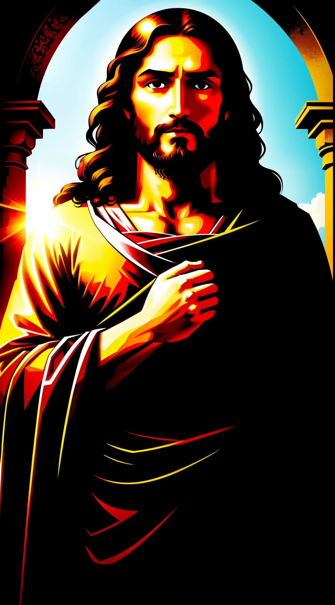 an image of Jesus, imposing