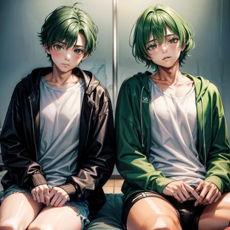 Two young male boys with green hair are 12 years old