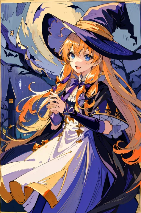 ((masterpiece:1.2, best quality)), 1girl, solo, (witch hat), blonde hair, long hair, dress, aurora, night, star (sky), gloves, s...