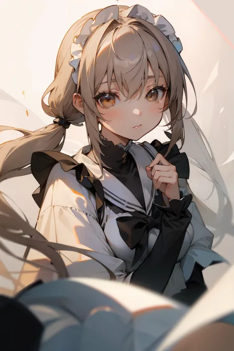 top-quality、​masterpiece、girl with、silber hair、Beige hair、silber hair、Longhaire、Half Twin Tail、Brown eyes、Black and white sailor suit、maid clothes、frilld、sweets、​​clouds、PastelColors