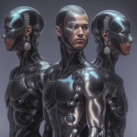 (Alfed man wearing black transparent latex tong，Translucent latex tong：1.5)，（Metallic body, bionic scifi alexandre ferra, cyborg...