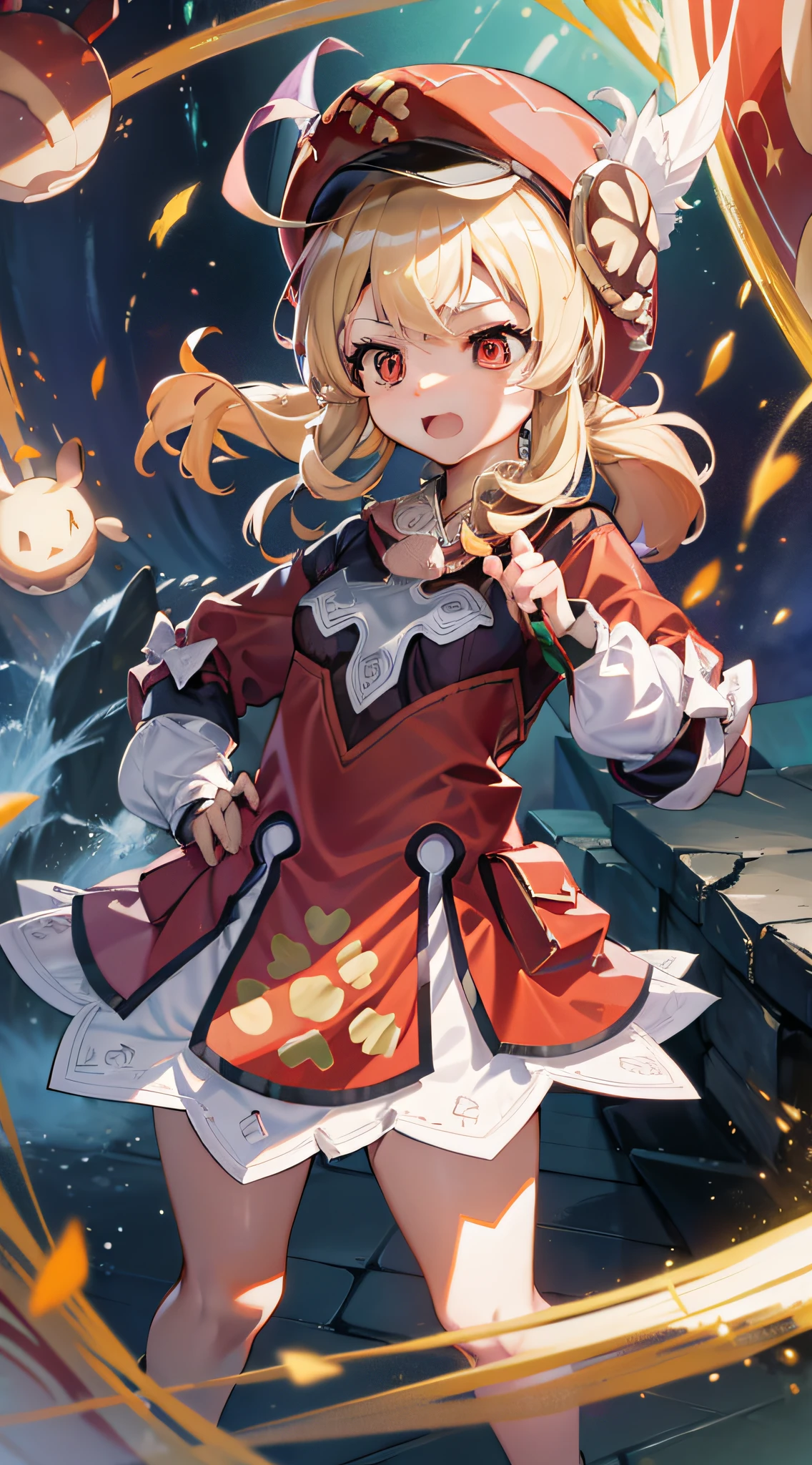 （8K，best qualtiy，tmasterpiece），Hyper-detailing，（highdetailskin），Birds in front of hats and wreaths, Loli, maplestory mouse, Splash art anime Loli, adolable，big laughter，bit girl, Red translucent eyes，Golden hair，Two small braids，Height 1.2m，Red clothes，Red Hat，small curvaceous loli, Pisif, zerochan art, Edelgard de Fire Emblem, from touhou, shirabii, shikishi, Official artwork, alchemist girl