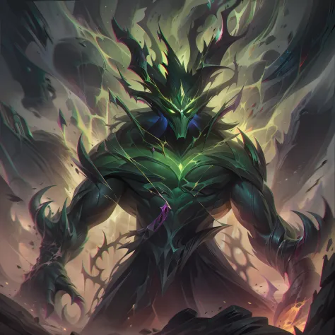 In the base splash art of Skarnax, the Maleficent Maelstrom, an imposing and ancient elemental entity stands tall at the center ...