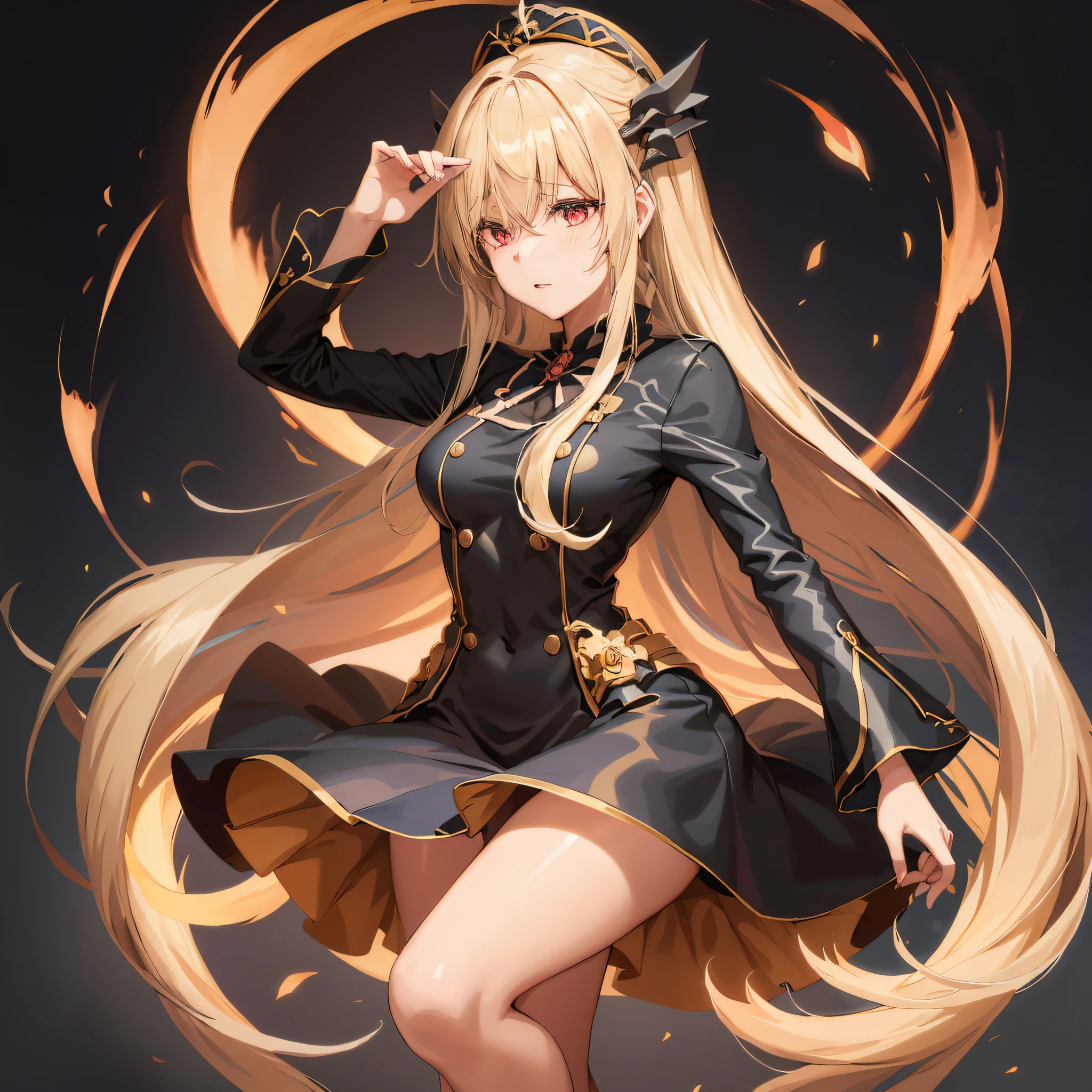 anime girl with long blonde hair and black dress, girly cushat krenz main art, ayaka genshin impact, blonde anime girl with long hair, anime goddess, ayaka game genshin impact, anime girl wearing black dress, elemental full portrait, shadow style, zerochan art, from frontline girls, loli anime splash art