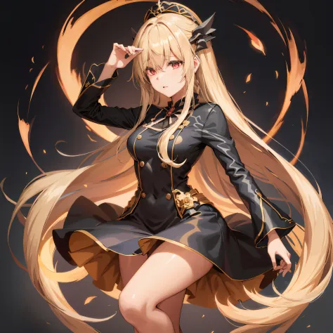 anime girl with long blonde hair and black dress, girly cushat krenz main art, ayaka genshin impact, blonde anime girl with long...