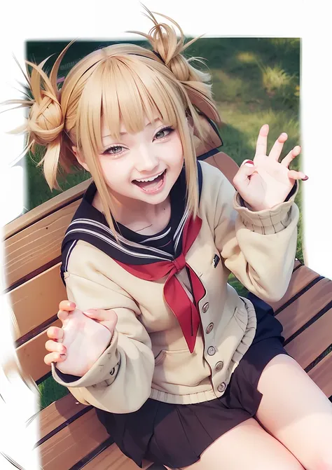 a girl, himiko toga form anime my hero academia, double buns hairstyle, full body, realistic, ultra detail, 70mm lens, clawing p...