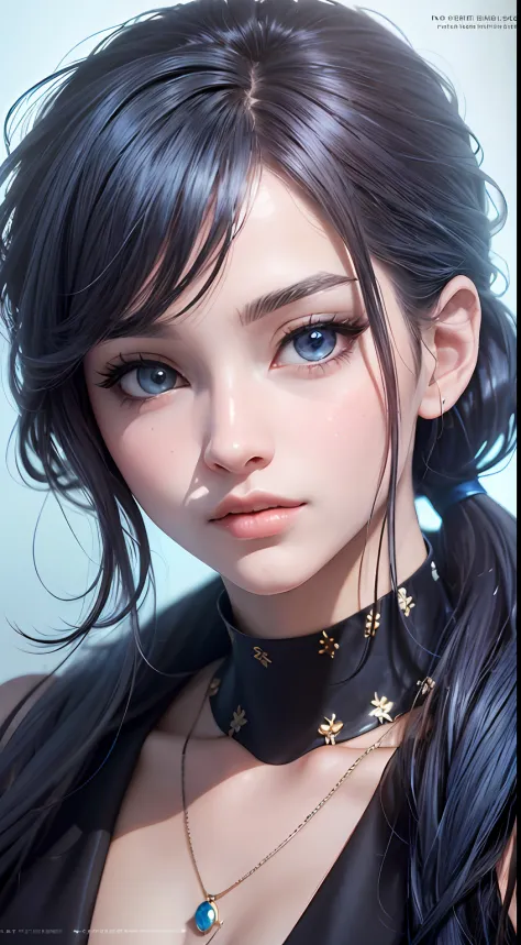 anime styled、One Person１８Beautiful woman of age、Moisturizing and beautiful eyes、 (Casual clothing)ciri、a picture、androgynous hunnuman、oval jaw、Delicate features、Beautiful expression、beautiful hair of black color、Long bangs、long pony tail、high saturation bl...