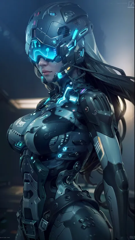 ((Best quality)), ((masterpiece)), (highly detailed:1.3), 3D,rfktr_technotrex, beautiful cyberpunk woman with voluminous hair ha...