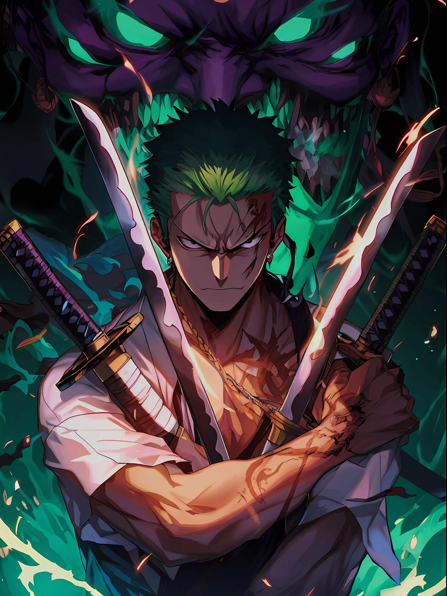 One Piece Roronoa Zoro & Swords Black Wallpapers for iPhone 4k