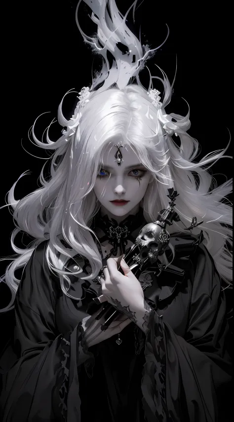 （tmasterpiece，best qualtiy）， 独奏，a white-haired woman holds a candle，anime skull portrait woman,beautiful necromancer girl，beauti...