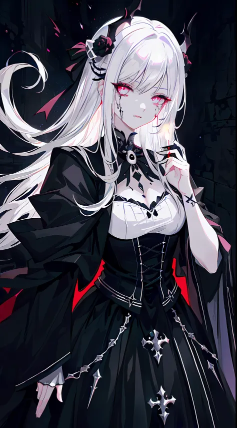 （tmasterpiece，best qualtiy）， 独奏，a white-haired woman holds a candle，anime skull portrait woman,beautiful necromancer girl，beauti...