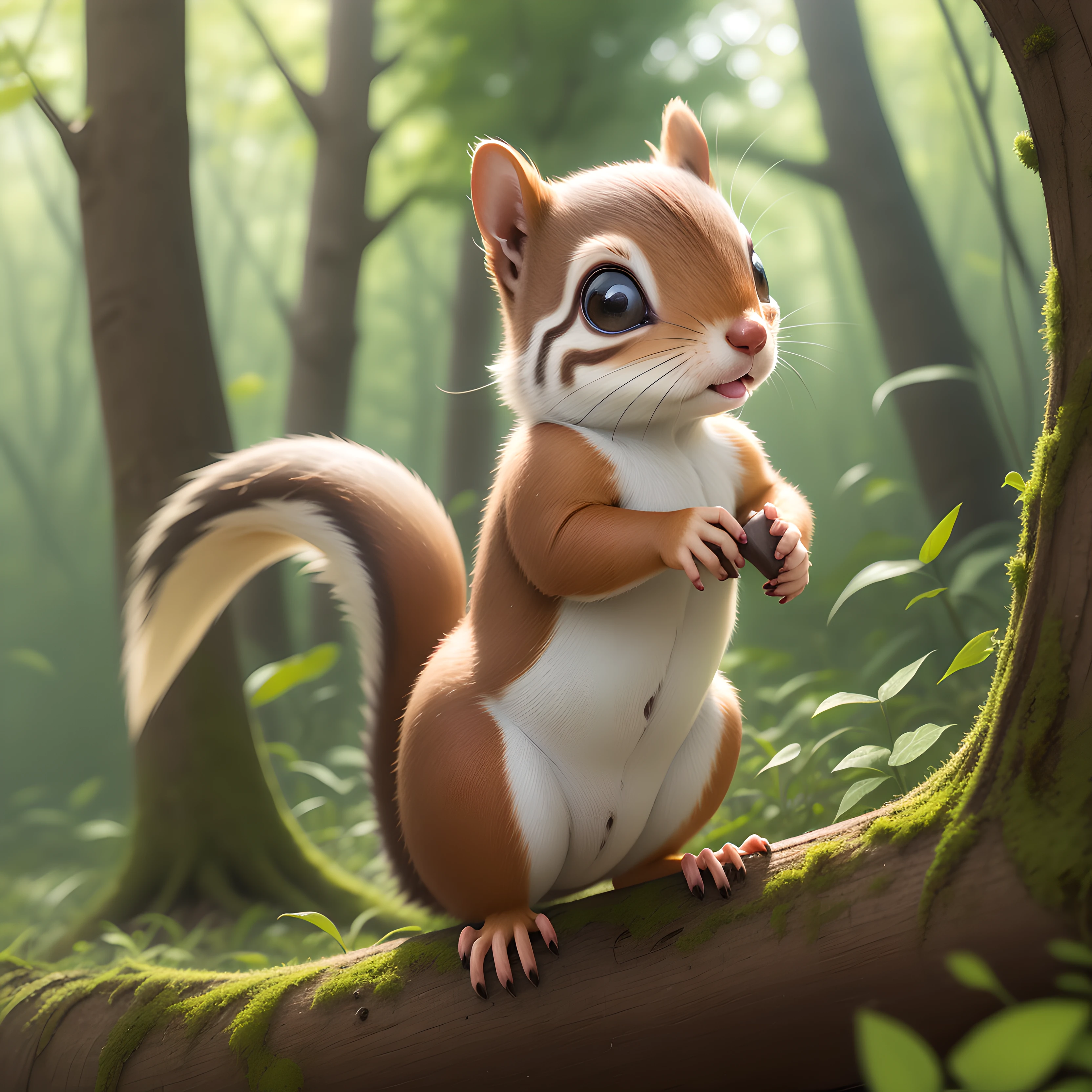 Start with a small squirrel, A heartwarming story is about to unfold。In the beautiful forest, A cute little squirrel lives there, It loves to jump around in trees, Look for delicious nuts。