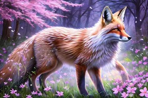 "Majestic and ethereal, a mesmerizing portrayal of a mystical fox spirit. Radiating grace and wisdom, the fox is adorned with sleek silver fur and captivatingly vibrant eyes that gleam with ancient knowledge. Set against a backdrop of enchanted moonlit for...