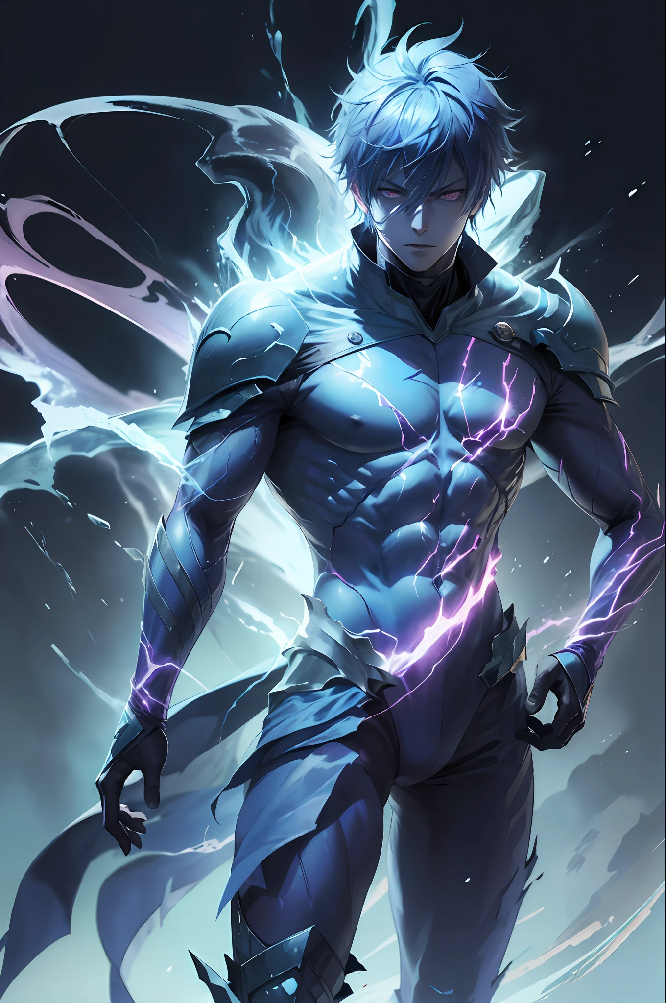 epic anime style, purple lightning, evil temperament, 20-year-old male shadow assassin, glowing black aura, shadow supervisor, handsome face, brilliant and majestic. Beautiful standard body and complete body structure. full body shot of a man with lightning in his hand, an epic anime about a purple energy man, in a battle stance with dark hair and glowing eyes looking at the viewer. Cool Gapmoe Yandere, menacing look, gintama's Hijikata Toushirou, inspired by Masanobu Okumura, the originator of the anime art style, Nobutaka Ike, the night war rages behind him. Highest image quality 8K, details everything 8K.