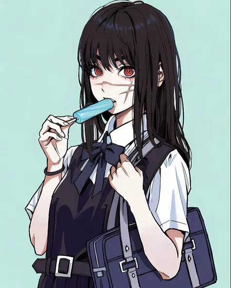 anime girl with a blue object in her mouth, anime visual of a cute girl, anime moe artstyle, beautiful anime high school girl, w...