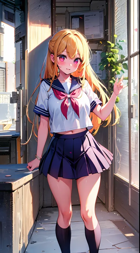 The main girl is beautiful and cute, "neat and bright slope school uniform coordination", full body, full body illustration, bes...