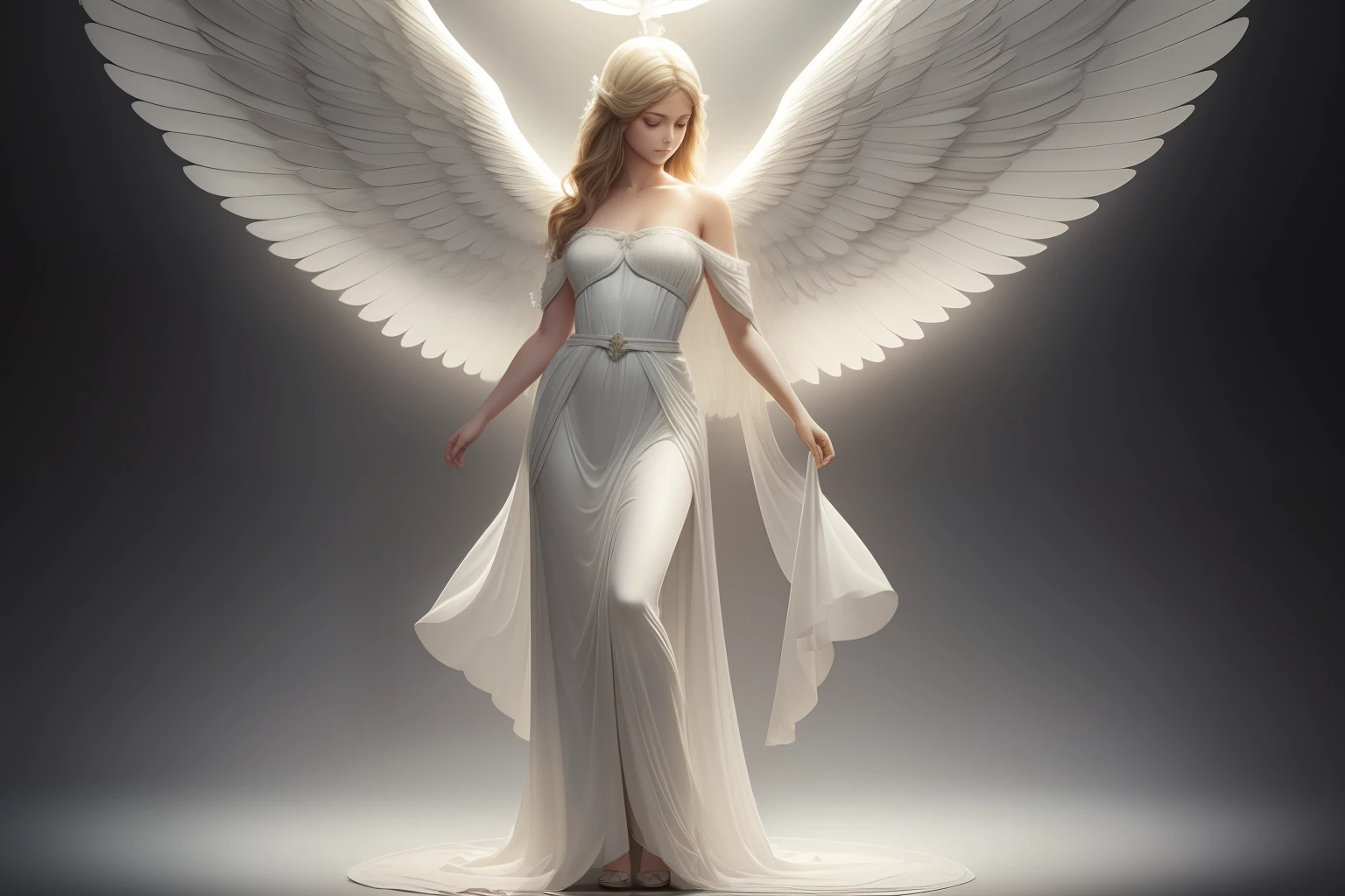 (((fullbody))) ANGELIC DELIGHT, BORN OF LIGHT, WINGED ANGELS, HEAVEN SENT, masterpiece, highly detailed, photorealistic, high resolution, spectral form, cinematic noir lighting, surreal photorealism, strong detailing