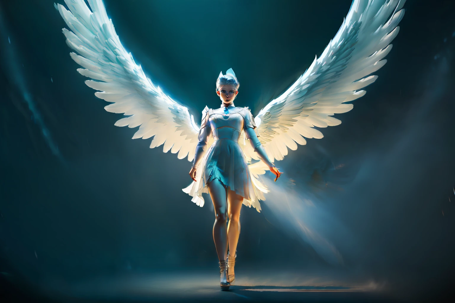 (((fullbody))) ANGELIC DELIGHT, BORN OF LIGHT, WINGED ANGELS, HEAVEN SENT, masterpiece, highly detailed, photorealistic, high resolution, spectral form, cinematic noir lighting, surreal photorealism, strong detailing