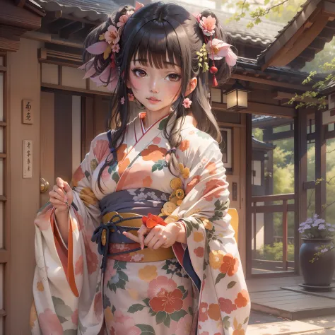 On the porch of a Japan house,cool off,Dressed in kimono,angelicales,female pervert,