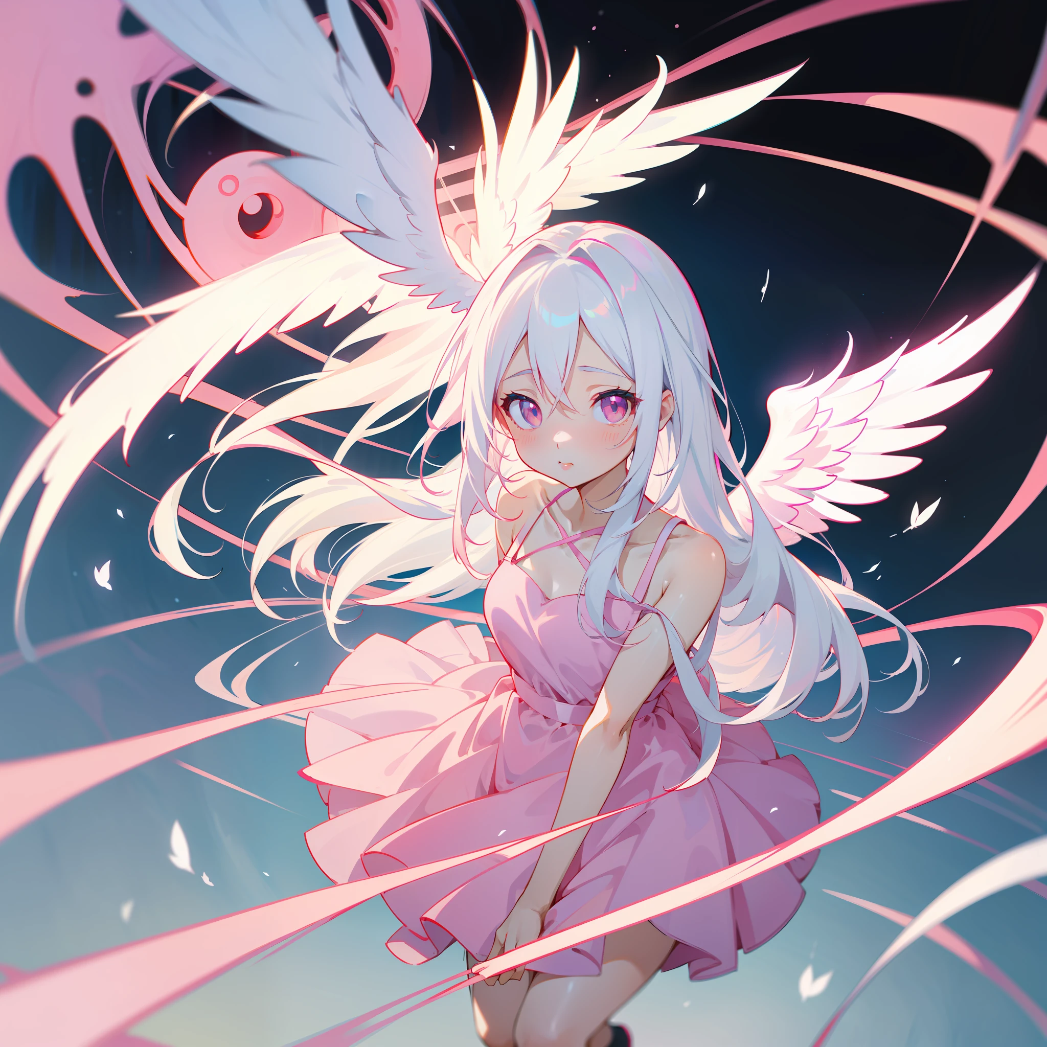 Anime girl with angel wings and pink dress, an anime drawing by Shitao, Pisif, conceptual art, Beautiful anime girl, Girl with white hair, (Anime girl), pretty anime girl, Guviz, seductive anime girls, Cute anime girl, Beautiful anime woman, Perfect white haired girl, white haired Cangcang, attractive anime girls