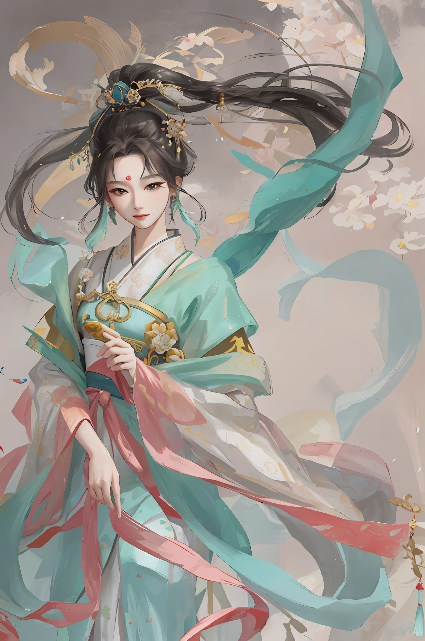 An ancient Chinese beauty sitting on a stone, wearing ancient Chinese clothing, flowing tulle, light silk, lazy posture, large lotus leaf, lotus, ink painting style, clean color, decisive cutting, blank, freehand, masterpiece, super detailed, epic composition, high quality, the highest quality, 4k --v 6