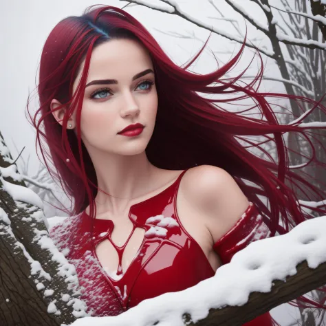 blood pool, 1 girl, beauty, snow rain, colorful hair