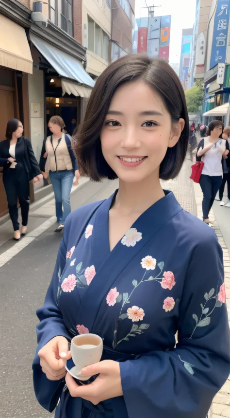 ((top-quality、8k、​masterpiece:1.3))、selfy、beautuful women:1.4、(tea shorthair、normal breasts:1.3)、(japan floral yukata)、highly de...