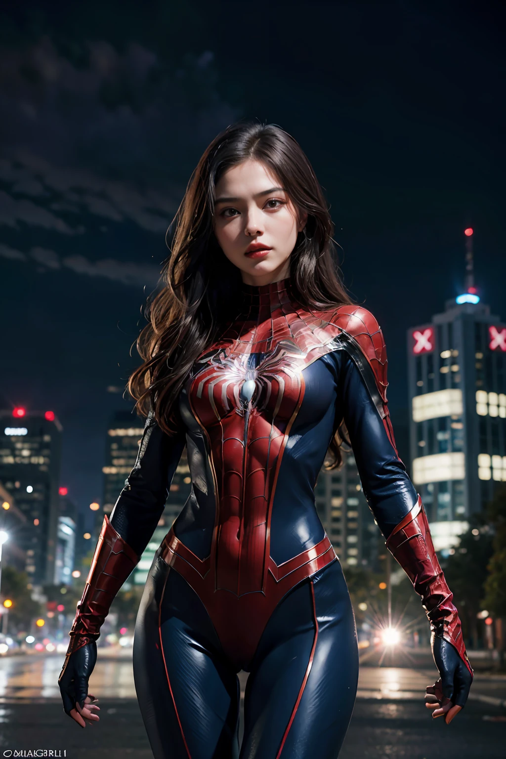 (wearing spiderwoman_cosplay_outfit:1.1), in front of a sky, 
good hand,4k, high-res, masterpiece, best quality, head:1.3,((Hasselblad photography)), finely detailed skin, sharp focus, (cinematic lighting), night, soft lighting, dynamic angle, [:(detailed face:1.2):0.2], medium breasts, outside,