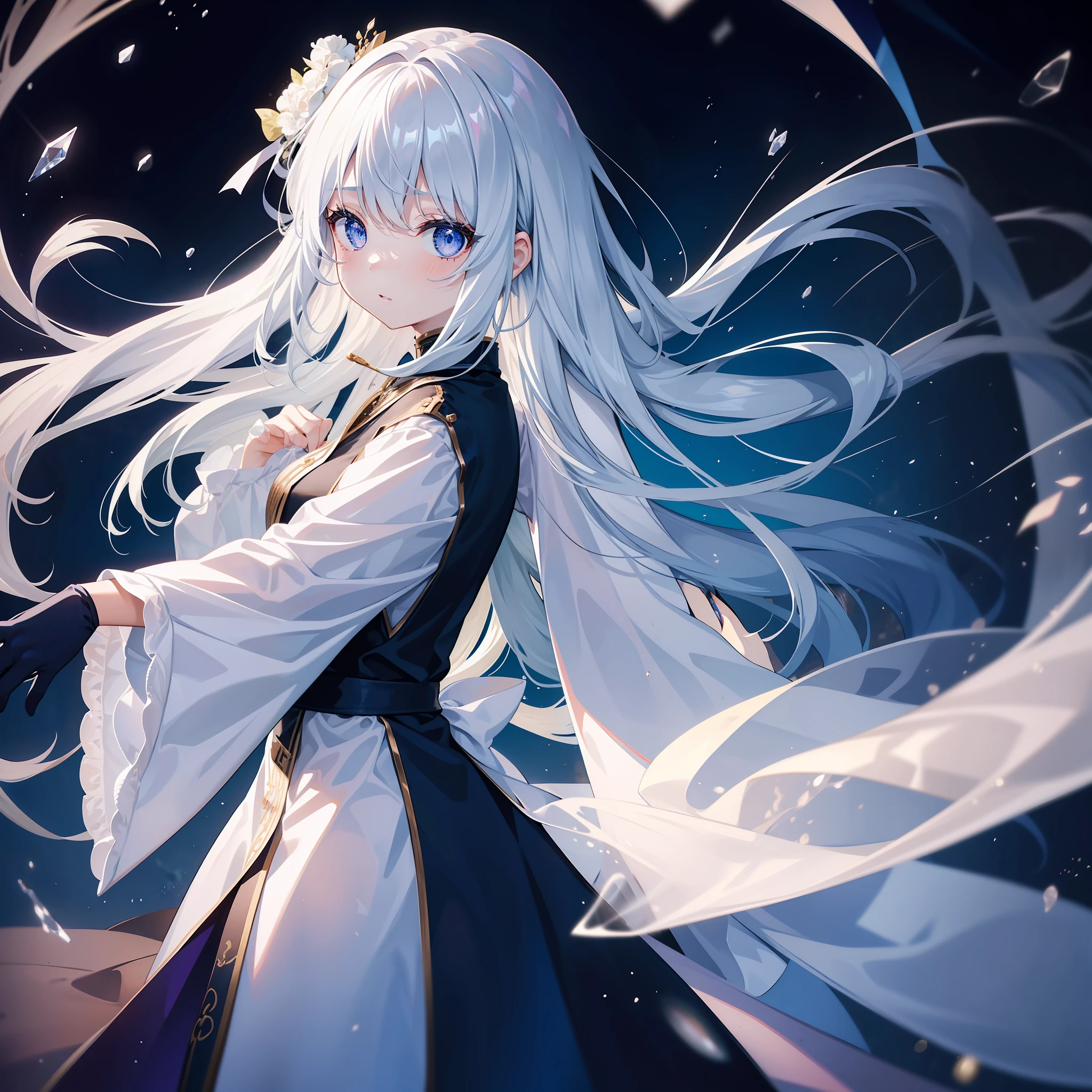 Girl in a dream。I have long silver hair。I'm dressed as a ghost。I'm looking languidly。It is an illustration of the highest quality。It is a beautiful illustration