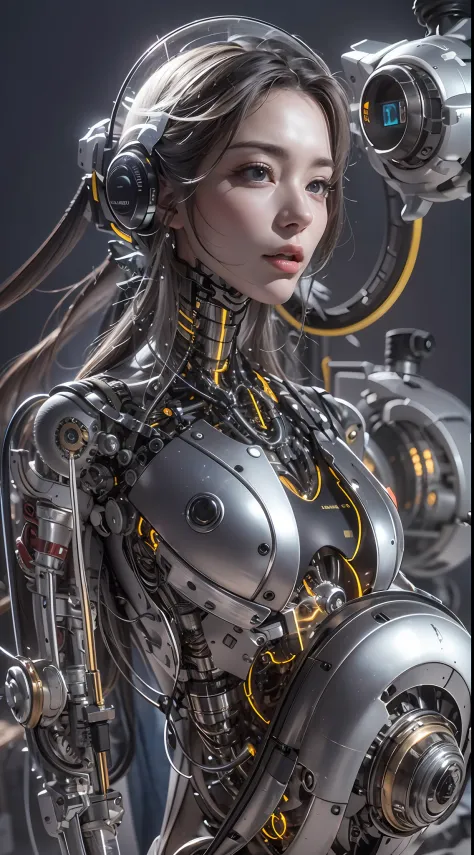 best qualtiy， tmasterpiece， Ultra-high resolution， Rendered with camera-like realism， real photograph，(((( A mechanical girl))))，((Solo))，(((full bodyesbian))),((Perfect facial features，delicated face))，((Clean face))，((There is nothing else on the face))，...