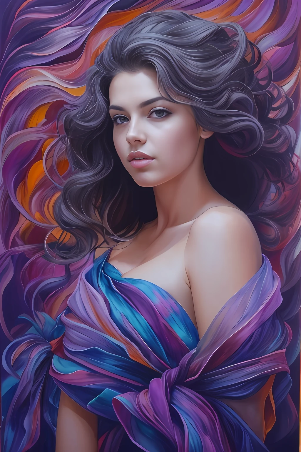 Chica hermosa y colorida: A 28-year-old Giru, cabello desordenado, painting oil painting, bonita cara perfecta con piel suave cara perfecta, colores verdes, azules, Additions of light purple and violet, adiciones de rojo claro, detalles intrincados, pantalla de bienvenida, 8 k resolution, obra maestra, cara linda, pintura digital artstation flujo de tinta muynegro suave: 8k resolution Photorealistic masterpiece: pintura gouache fluida intrincadamente detallada: por Jean Baptiste Mongue: calligraphy: acrylic: acuarela arte, profesional photography, natural  lighting, volumetric lighting maximalist photoillustration: por Marton Bobzert:, complejo, elegante, expansivo, genial, cabello ondulado, vibrante, Detalles de mejor calidad, realista, Hi-Def, Textura de alta calidad, Epic lighting, cinematic film still, 8k, soft illuminaotion, estilo anime, borde magistral de naipes, arte colorido aleatorio, painting oil painting, colores amarillos azules, light purple and violet additions, adiciones de rojo claro, detalles intrincados, pantalla de bienvenida, 8K resolution, obra maestra, pintura digital de artstation Flujo de tinta muyBlack suave: 8k resolution Photorealistic masterpiece: gouache fluido intrincadamente detallado pintura: por Jean Baptiste Mongue: calligraphy: acrylic: acuarela arte, profesional photography, natural  lighting, volumetric lighting maximalist photoillustration: por Marton Bobzert:, complejo, elegante, expansivo, genial, vibrante