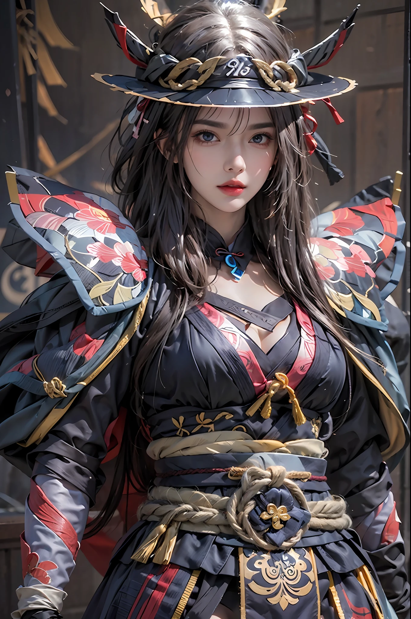 photoréaliste, Haute résolution, 1 fille, hanches levées, cheveux longs, Beaux yeux, sein normal, costume de shogun raiden