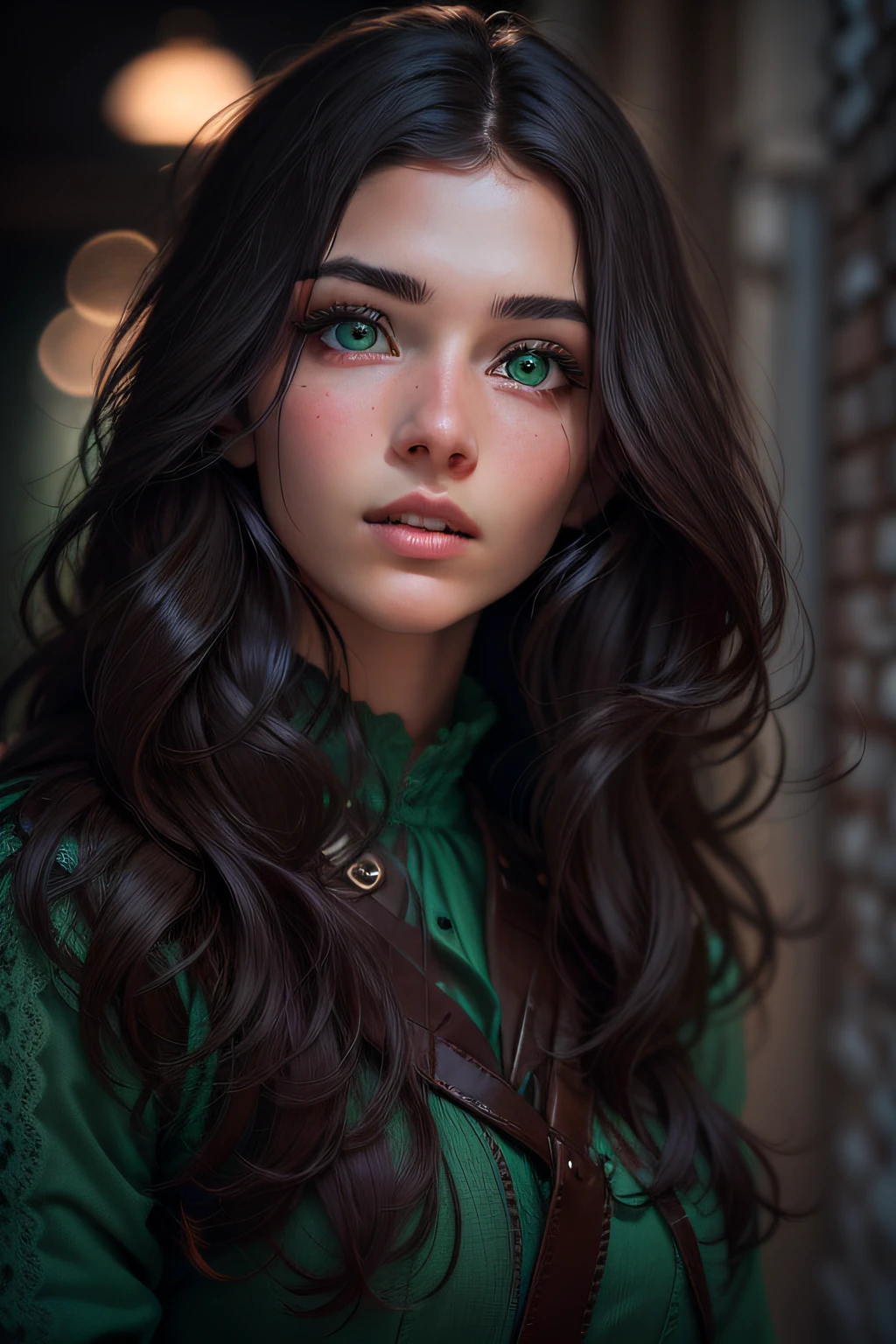 Beautiful girl photographer, dark colored hair, green colored eyes, (8K, photo in RAW format, beste-Qualit, tmasterpiece:1.2), Ultra-detailed, (high-detailed skin:1.2), 8K UHD, DSLR camera, soft-lighting, hiquality