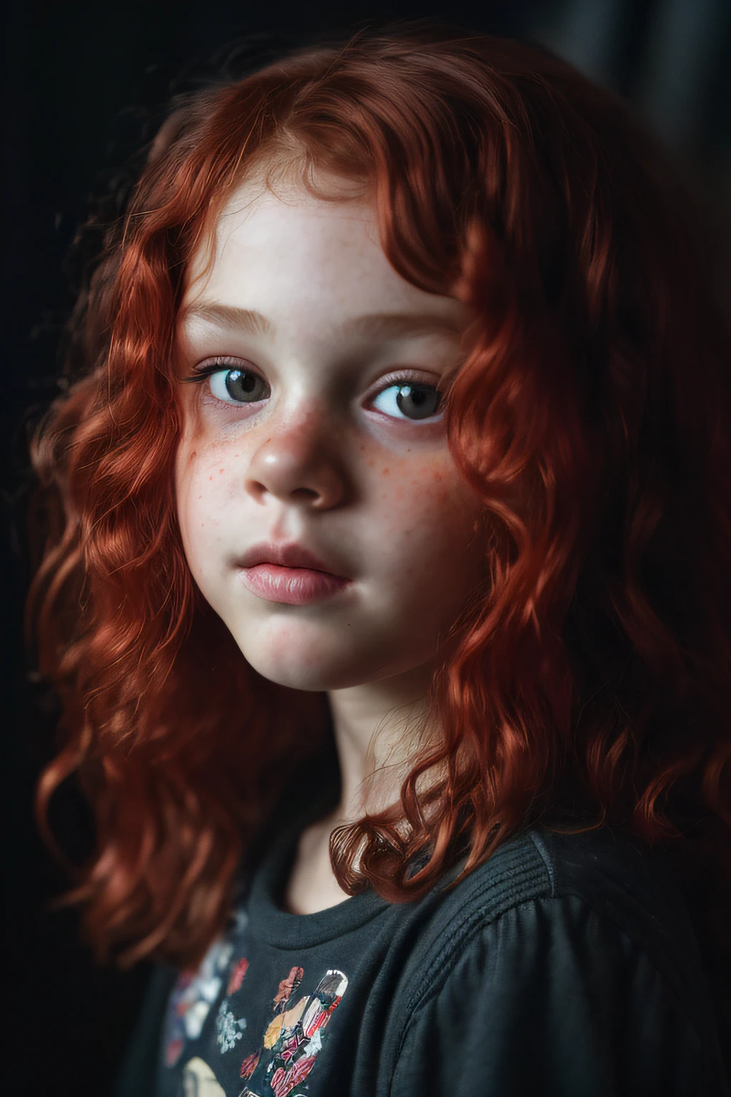 A close up of a young girl with red hair and a black shirt - SeaArt AI