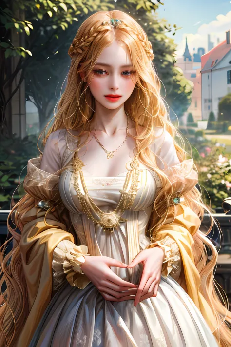 (absurdres, highres, ultra detailed), 1girl, solo, mature, (very long hair, blonde hair), Baroque, Necklace, long dress, long sl...