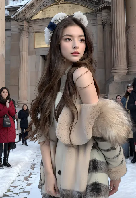 (Positive focus, Original photo), (2girls,duo,navel,Enter the Pantheon in Rome,crowd,winter,Snow),Surrealistic Female Portraits ...