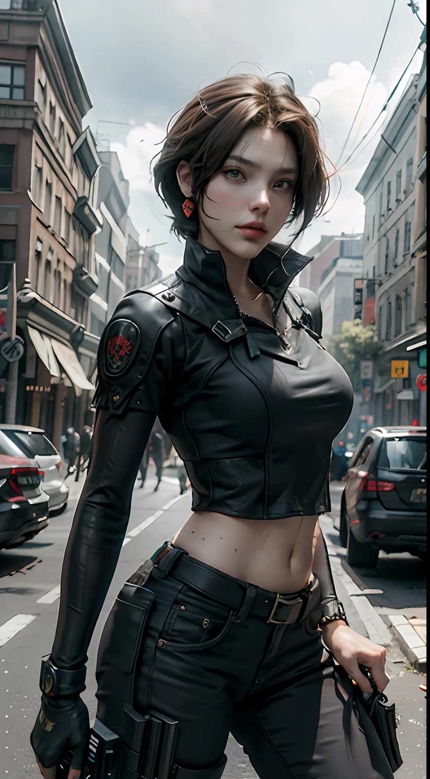 Meisterstück，beste Qualität，Resident Evil Polizistin Claire Hintergrund Doom Street langweilig Brüste groß。