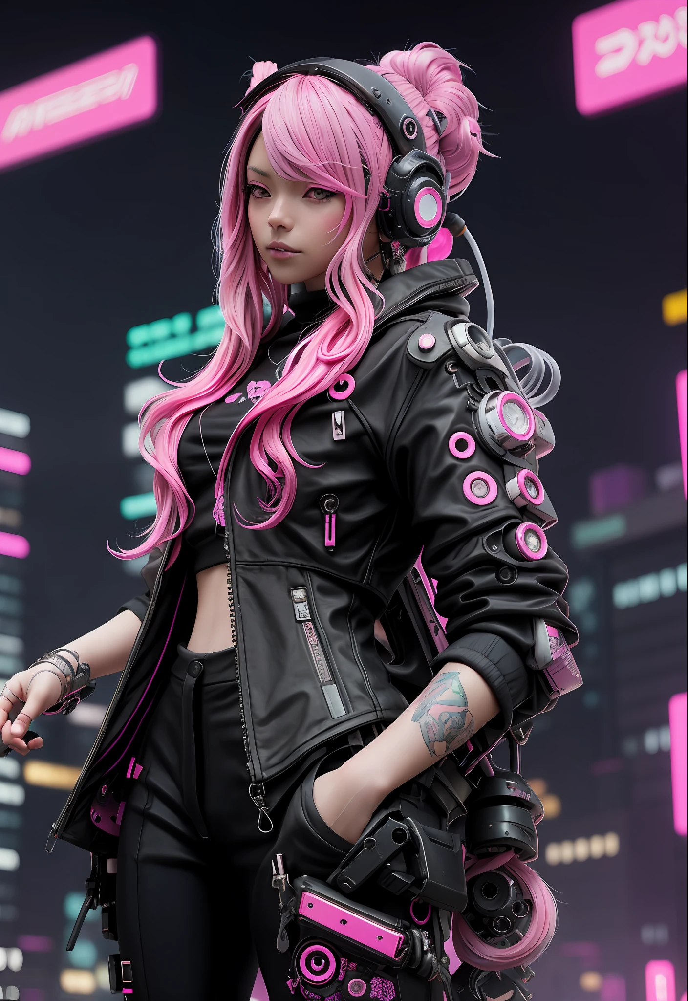 uma mulher de cabelo rosa sentada em cima de uma parede, anime ciberpunk art, arte de anime cyberpunk, female garota de anime cyberpunk, garota de anime cyberpunk, dreamy garota ciberpunk, garota ciberpunk, anime ciberpunk, linda garota cyberpunk, digital arte de anime cyberpunk, um ciborgue cyberpunk adolescente, punk neon, jovem ciborgue, arte cyberpunk de alta qualidade, anime cyberpunk modernoန