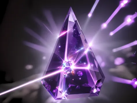 A beam of light passes through the purple gemstone, Purple gemstones have the luster of a diamond, refractive crystal, crystal refraction of light, explosions and purple lasers, prisms, futuristic fine lasers tracing, 3d style light refraction, diamond pri...