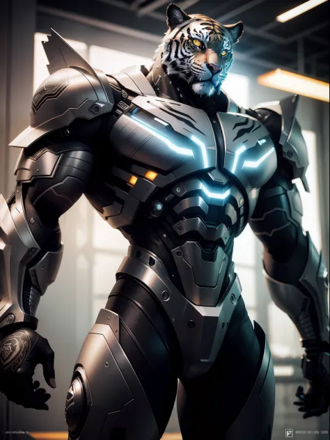 Metal Tiger, (Cyborg:1:1),  | Wire Details]:1.3), (intricate detailed), HDR, (intricate detailed, hyper detailed:1.2), Cinematography, Short Article, middle,