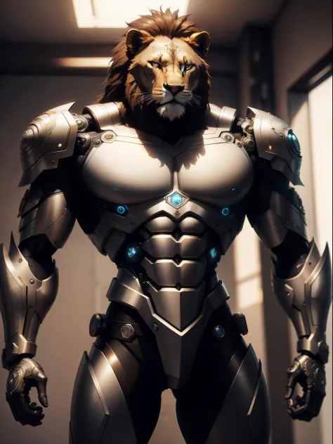 Lion made of metal, (Cyborg lion:1:1),  | Wire Details]:1.3), (intricate detailed), HDR, (intricate detailed, hyper detailed:1.2), Cinematography, Short Article, middle,