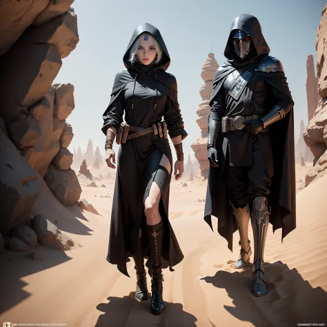 Star Wars poster，A man in a hoodie walks in the desert, fantasy style 8 k octane render, HQ 4K wallpaper, (rendering by octane) ...